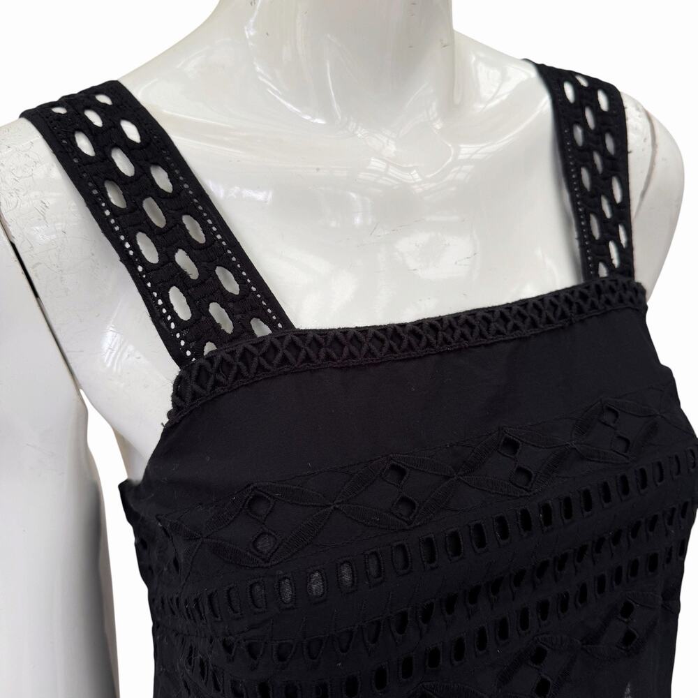 J. Crew Black Cotton Eyelet Tiered Dress, Size 00 - Picture 4 of 8